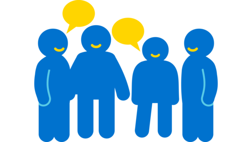 Icon einer Gruppe von Personen, die im Halbkreis stehen und sich unterhalten.