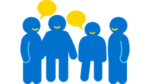 Icon einer Gruppe von Personen, die im Halbkreis stehen und sich unterhalten.