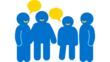 Icon einer Gruppe von Personen, die im Halbkreis stehen und sich unterhalten.