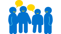 Icon einer Gruppe von Personen, die im Halbkreis stehen und sich unterhalten.