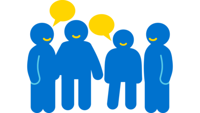 Icon einer Gruppe von Personen, die im Halbkreis stehen und sich unterhalten.