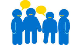 Icon einer Gruppe von Personen, die im Halbkreis stehen und sich unterhalten.