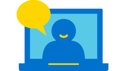 Icon eines Laptops mit Person auf dem Bildschirm.