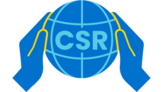 Icon von zwei Händen, die eine Weltkugel halten. Auf der Weltkugel stehen die Buchstaben CSR. Es steht für soziale Verantwortung.