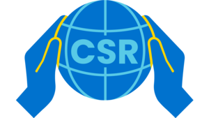 Icon von zwei Händen, die eine Weltkugel halten. Auf der Weltkugel stehen die Buchstaben CSR. Es steht für soziale Verantwortung.