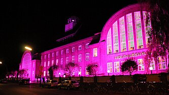 Auch das Holthusenbad in Hamburg erstrahlte zum Welt-Mädchentag 2015 in einem kräftigen pink. © Plan