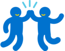 Zusammenarbeit Icon von zwei Personen, die springen und sich dabei in die Hände klatschen. Es steht für Unterstützung und Teamwork.