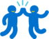 Icon von zwei Personen, die springen und sich dabei in die Hände klatschen. Es steht für Unterstützung und Teamwork. 