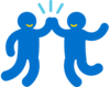 Wer wir sind Icon von zwei Personen, die springen und sich dabei in die Hände klatschen. Es steht für Unterstützung und Teamwork.