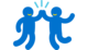 Icon von zwei Personen, die springen und sich dabei in die Hände klatschen. Es steht für Unterstützung und Teamwork. 