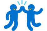 Alle Mädchen und Jungen haben die gleichen Rechte und kein Kind darf schlechter behandelt werden als andere Kinder. Icon von zwei Personen, die springen und sich dabei in die Hände klatschen. Es steht für Unterstützung und Teamwork.
