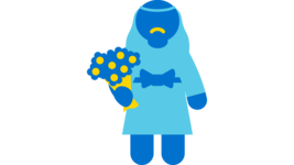 Icon eines Mädchens, die ein Kleid einen Schleier sowie einen Blumenstrauß in der Hand trägt. Es steht für Kinderheirat.