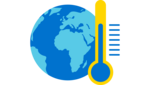 Icon einer Weltkugel mit einem Thermometer daneben. Es steht für Erderwärmung.