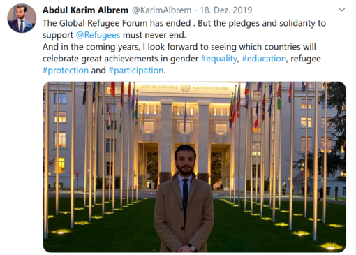 Tweet von Karim mit Foto vor dem Genfer Palais.