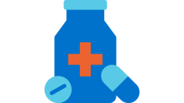 Icon einer Medikamentenflasche und einer Medikamentenkapsel.