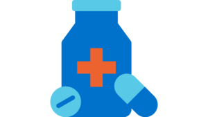Icon einer Medikamentenflasche und einer Medikamentenkapsel.