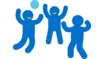 Icon von drei Kindern, die springen und mit einem Ball spielen.