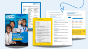 Der Testament-Ratgeber ist abgebildet. In der Frontansicht ist ein Bild von lächelnden Mädchen zu sehen und die Aufschrift "Zukunft vermachen". Außerdem sind Ausschnitte der Innenseiten abgebildet, die ein Beispieltestament und weitere Informationen in Textform enthalten. 
