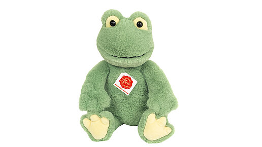 Grüner Plüschfrosch mit lustigem Gesichtsausdruck