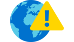 Icon einer Erde mit Warnzeichen davor. Es steht für Klima-Katastrophen.