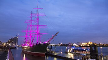 Auch 2014 erstrahlte die Rickmer Rickmers in Hamburg in einem kräftigen Pink. © Plan / Dirk Eisermann