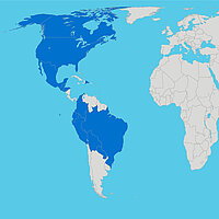 Landkarte die mit blau die Länder Lateinamerikas markiert.