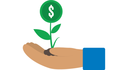 Icon: Aus einer Hand sprießt eine Pflanze mit Geld