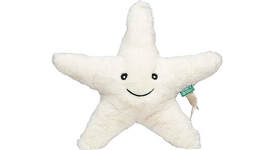 Cremefarbender Plüsch-Stern mit lächelndem Gesicht.
