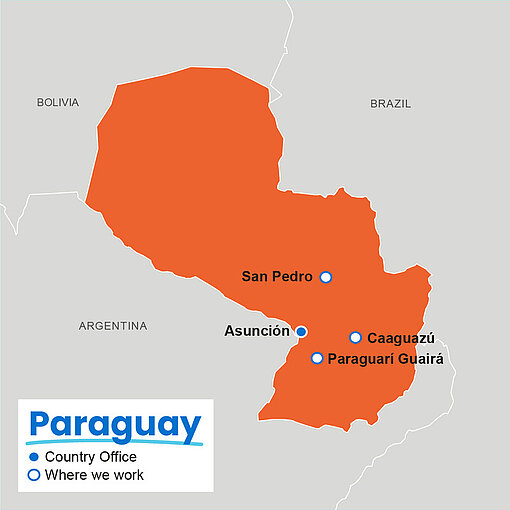 Karte von Paraguay Karte von Paraguay, in der die Regionen benannt sind, in denen Plan International arbeitet