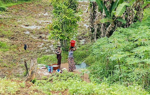 Bald ein Bild der Vergangenheit? Frauen an einem Wasserloch in Sierra Leone Frauen stehen an einem Wasserloch