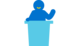 Icon von einer Person, die hinter einem Rednerpult steht und einen Vortrag hält. 