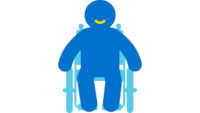 Icon von einer Person, die im Rollstuhl sitzt. 