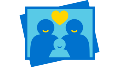 Icon von einem Foto, das zwei Personen und ein Kind zeigt. Es steht für ein Familienfoto. 
