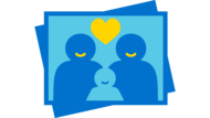 Mit den 17 Zielen sollen die Lebensumstände für alle Menschen weltweit verbessern. Icon von einem Foto, das zwei Personen und ein Kind zeigt. Es steht für ein Familienfoto.