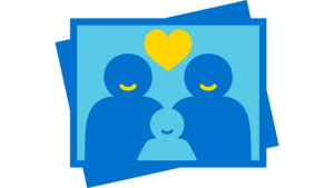 Icon von einem Foto, das zwei Personen und ein Kind zeigt. Es steht für ein Familienfoto. 
