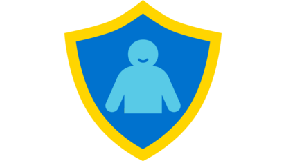 Icon eines Schutzwappens mit einer Kinderfigur im Zentrum. Es steht für unseren Wirkungsbereich zum Schutz von Kindern vor Gewalt