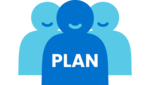 Icon von drei Personen mit dem Plan-Logo auf dem Shirt. Es steht für das Plan Team. 