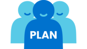 Icon von drei Personen mit dem Plan-Logo auf dem Shirt. Es steht für das Plan Team.