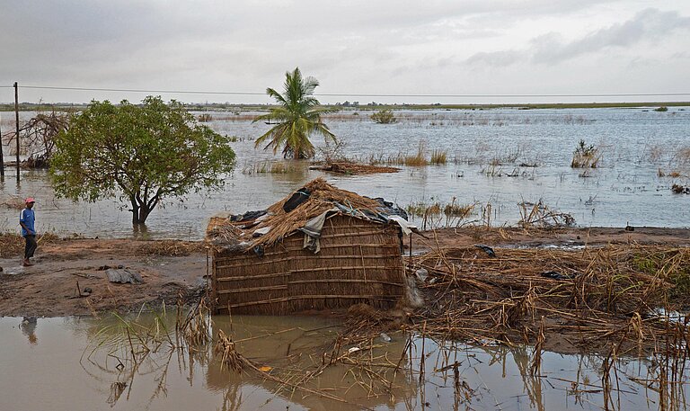 Überflutete Felder in Mosambik 2019 nach dem Tropensturm Idai
