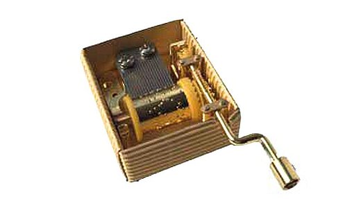 10170 Musikspieluhr „Für Elise“ Keine Box oben offen mit Kurbel, innen sind Kamm und Walze.