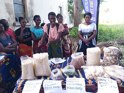 Frauen sprechen über verschiedene Sorten von Hülsenfrüchten