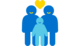 Icon von zwei Personen und einem Kind. Zwischen ihnen ist ein Herz. Es steht für Familie.