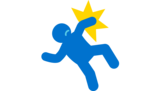 Icon einer Person, die durch einen Kontakt am Arm nach hinten fällt. Es steht für Gewalt.