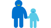 Icon von einer Person, die ein Kind an der Hand hält. Es steht für ein Elternteil mit Kind.