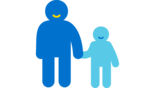Icon von einer Person, die ein Kind an der Hand hält. Es steht für ein Elternteil mit Kind. 
