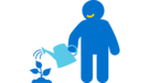 Icon einer Person, die Gießkanne in der Hand hält und eine Pflanze gießt.