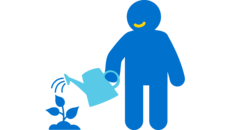 Icon einer Person, die Gießkanne in der Hand hält und eine Pflanze gießt.