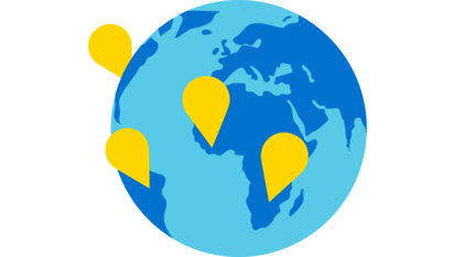 Icon einer Erde mit Stecknadeln auf bestimmten Orten.