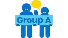 Icon von zwei Personen. Sie halten ein Schild mit der Aufschrift "Group A" hoch.