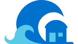Icon einer Welle und eines Hauses. Es steht für Tsunami.